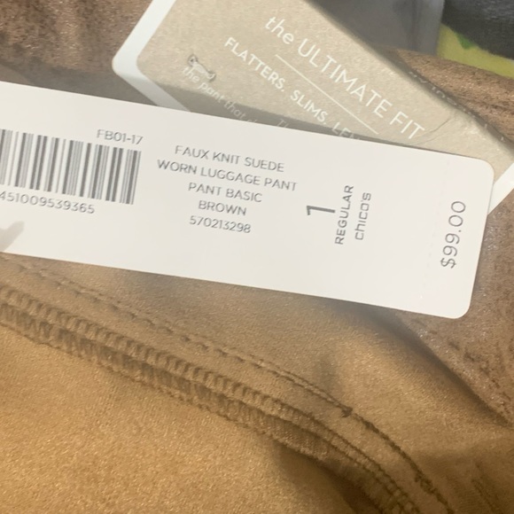 Chico's size 1 M8 Worn Luggage Pants Faux Knit Suede Faux Leather Brown - Picture 9 of 10